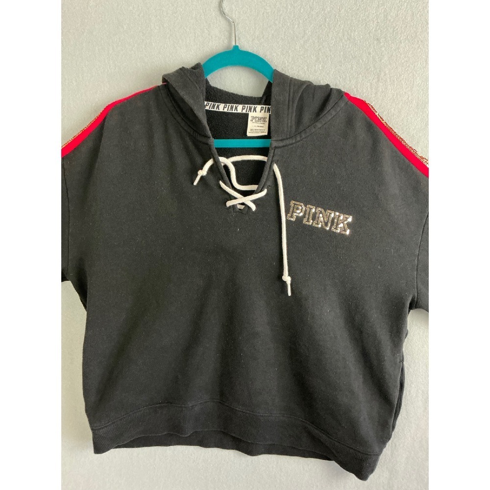 PINK Victoria's Secret Hoodie Women's Large‎ Lace Up long Sleeve